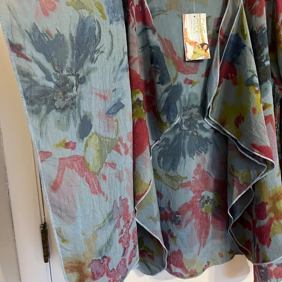 Blue Floral Open Blazer Ruffle Edges Casual Formal Top Jacket, Size L - Picture 4 of 8